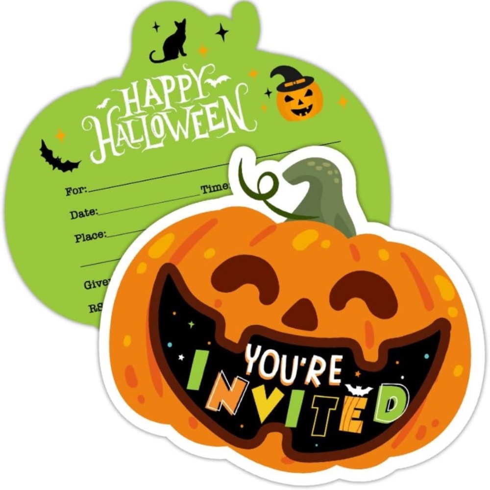 Halloween Pumpkin Shaped Fill In Invitations With Envelopes 15 Sets